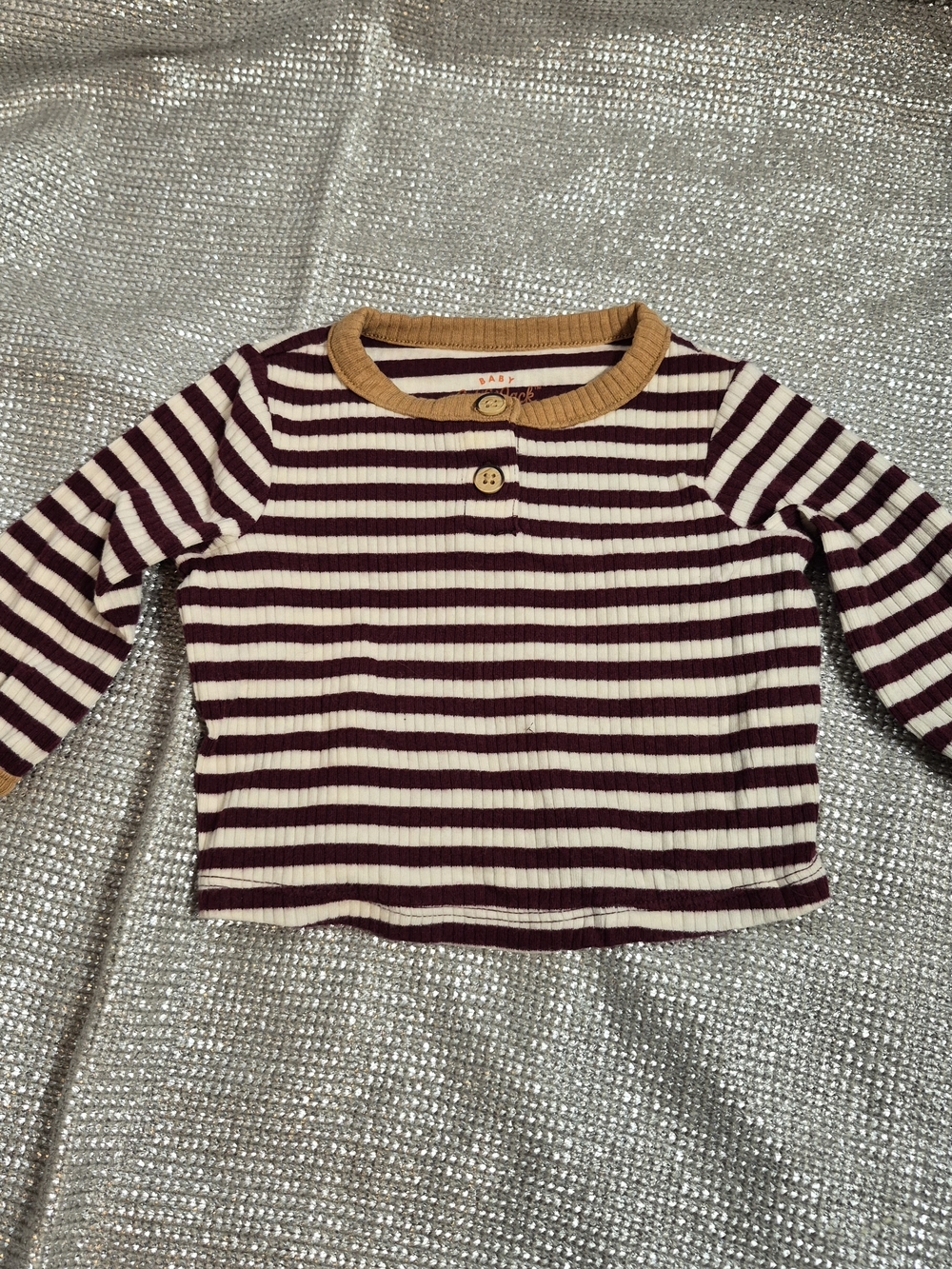 Cat & Jack Baby Newborn Striped Henley Long Sleeve Ribbed Top Maroon Off White